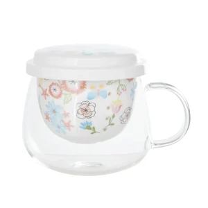 Karaca Flower Kapaklı Cam Kupa   Glass Cup with Lid (Flower)