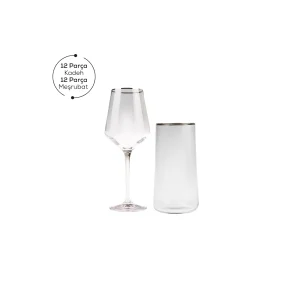 Karaca Ines 24-teiliges  Platin Gläserset für 12 Personen