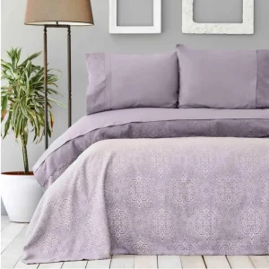 Karaca Home Cynthia Damsonfarbiges Spitzen-Baumwolle Privates Doppelpiqué/Bettbezugsset