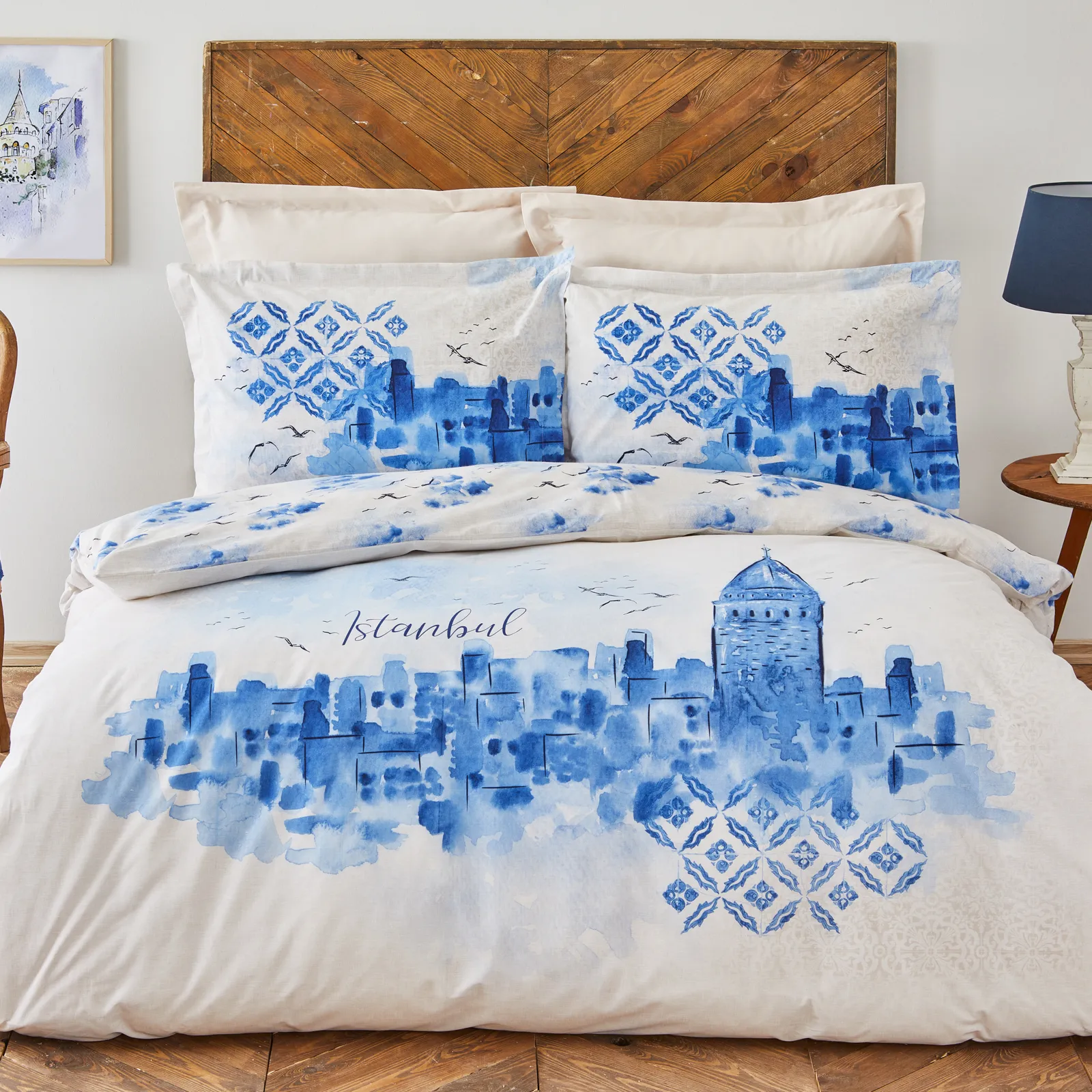 Karaca Home Galata Blauer Doppelbettbezug aus 100% Baumwolle – Bild 3