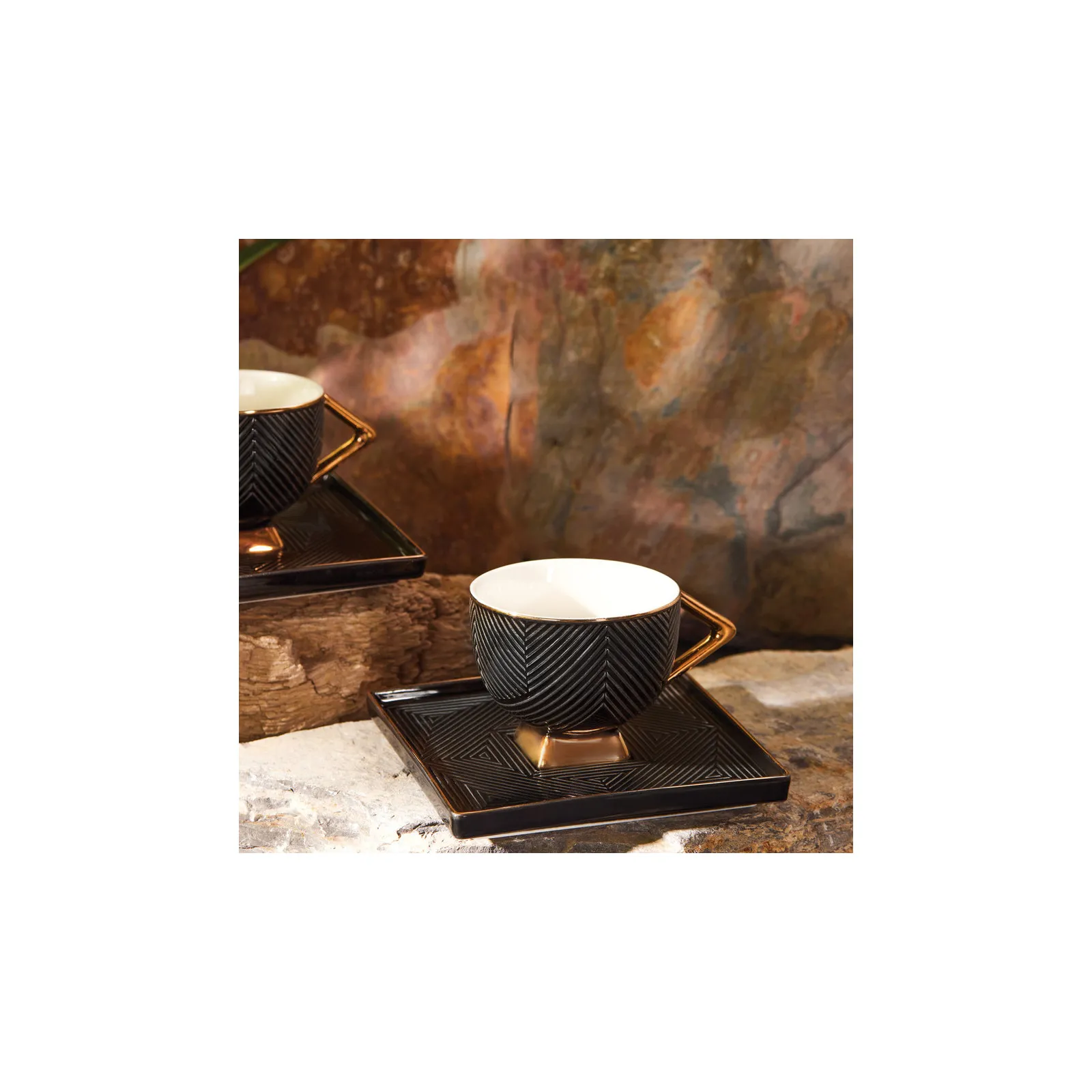 Karaca Art Deco Black Schwarzes 2 Personen Kaffeetassen Set – Bild 3