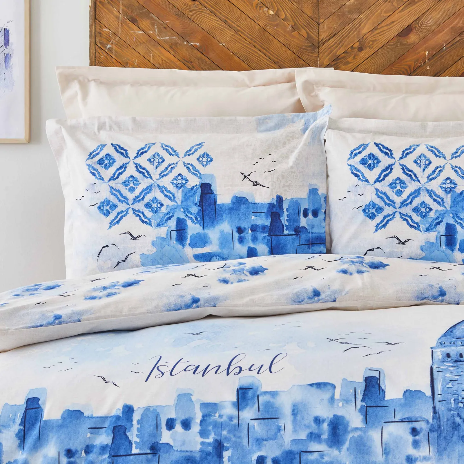 Karaca Home Galata Blauer Doppelbettbezug aus 100% Baumwolle – Bild 5