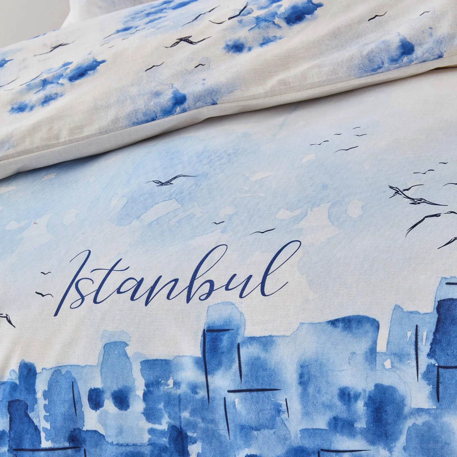 Karaca Home Galata Blauer Doppelbettbezug aus 100% Baumwolle – Bild 6