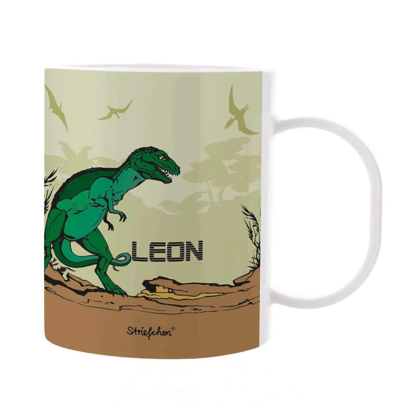 Schöne Kindertasse mit Dinosaurier und Namen des Kindes – Bild 5