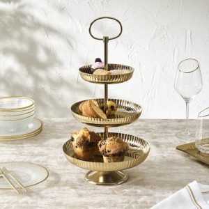 Karaca Amabelle Dekorativer 3-stöckiger Kuchenständer Gold
