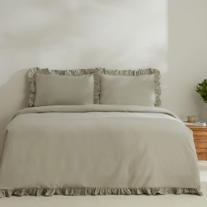 Karaca Home Pure Ruffle 100% Baumwolle King Size Bettwäsche Set Salbei