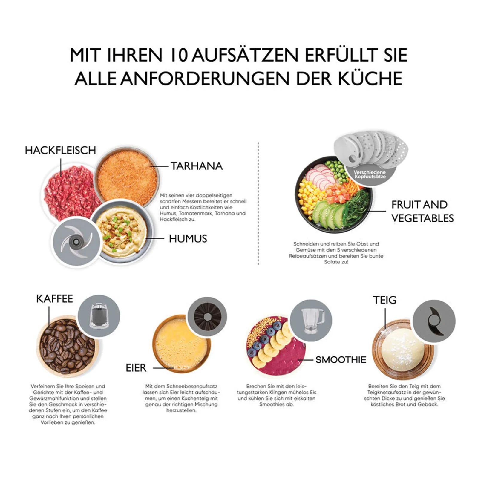 Karaca Mastermaid Power Multifunktionsset 10 in 1 Lebensmittelzubereitung 2000W Fuchsia – Bild 3