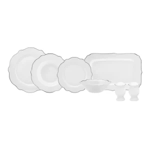 Karaca Daisy Platinium Wave Shape Servierteller 27-teiliges 6 Pers. Geschirr-Set