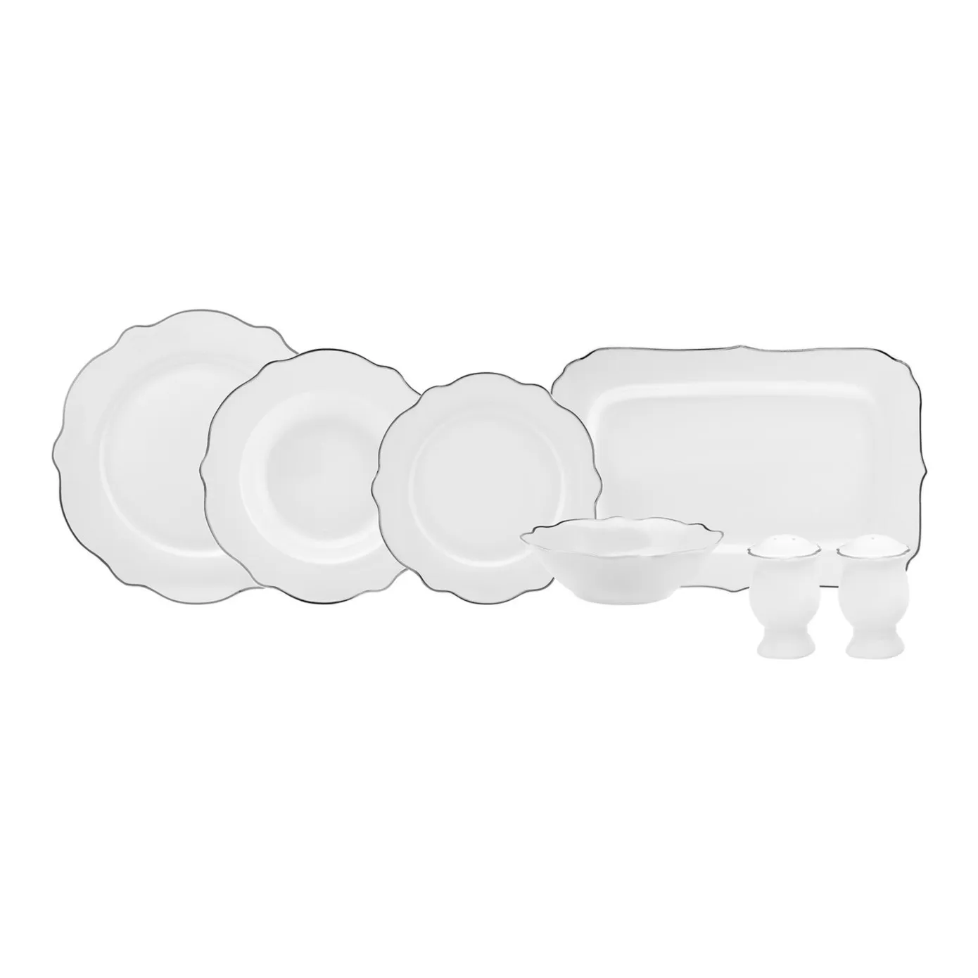 Karaca Daisy Platinium Wave Shape Servierteller 27-teiliges 6 Pers. Geschirr-Set