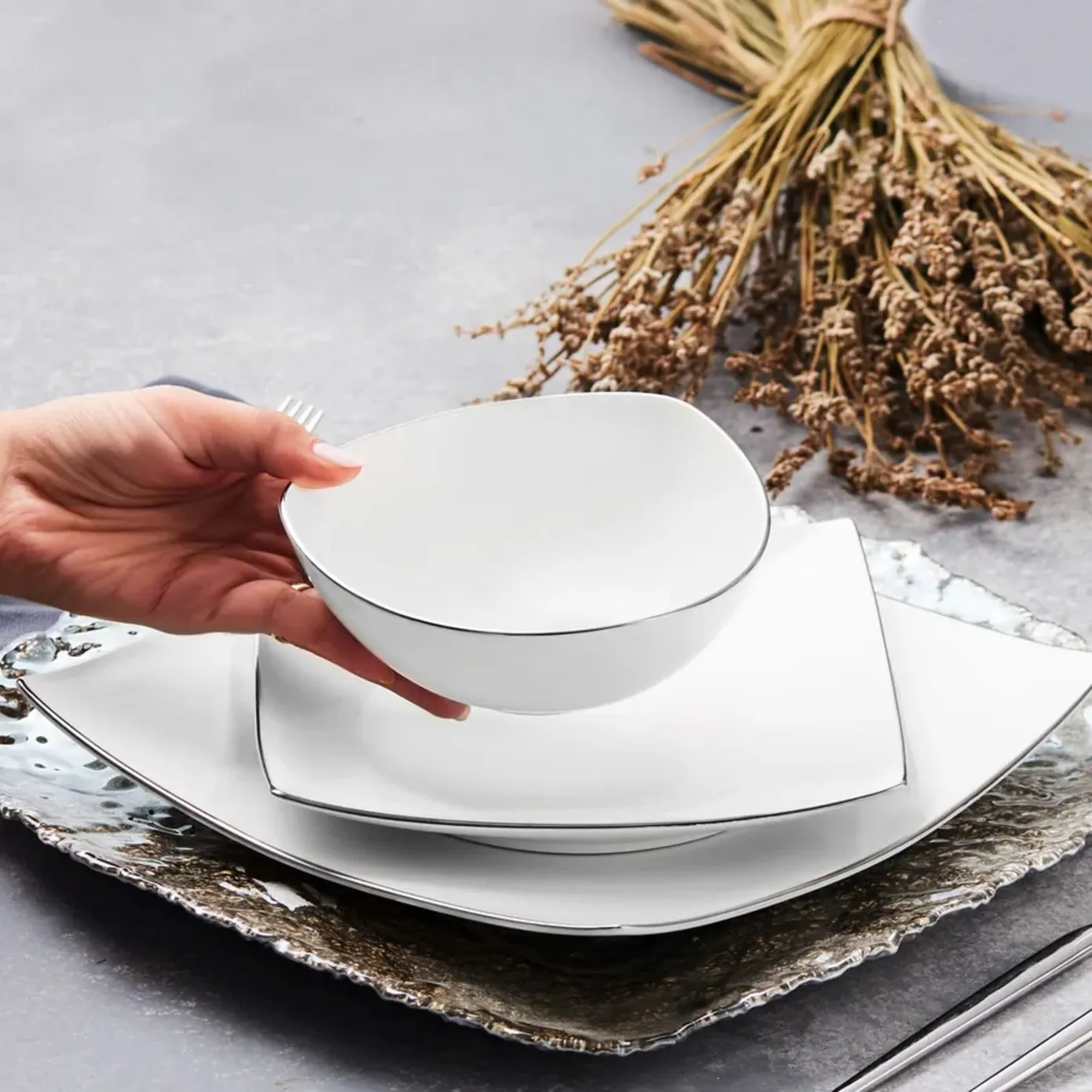 Karaca Jana Porzellangeschirr Silber 12 Teilige Set für 4 Personen – Bild 4