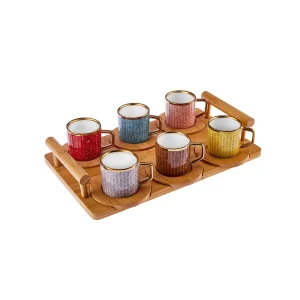 Karaca Bambus farbige Kaffeetasse Set, 6 Personen, 90 ml mit Tablett