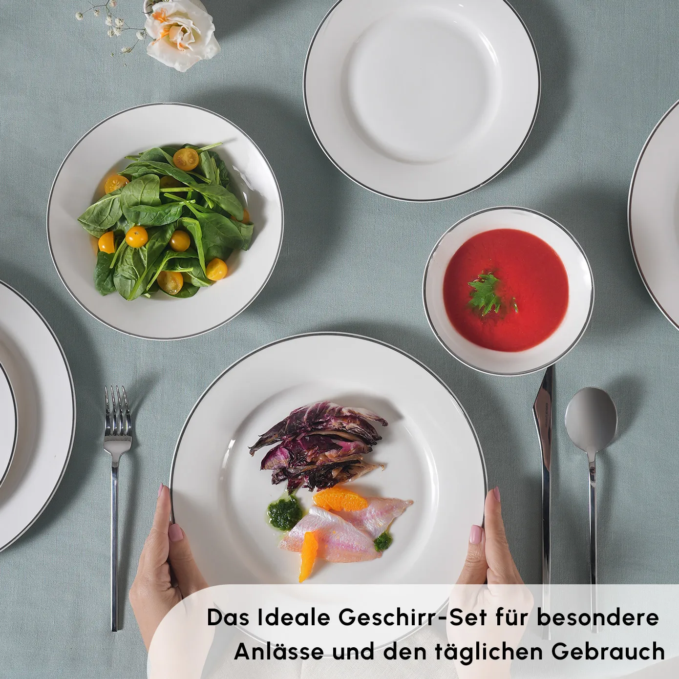 Karaca Rebeca Platinium 24 Teile 6 Personen Porzellan-Geschirrset – Bild 3