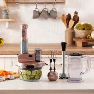 Karaca Mastermaid Küchenroboter aus Stahlglas, Langer Mixer 8 ın 1, 2500 W, Rosegold