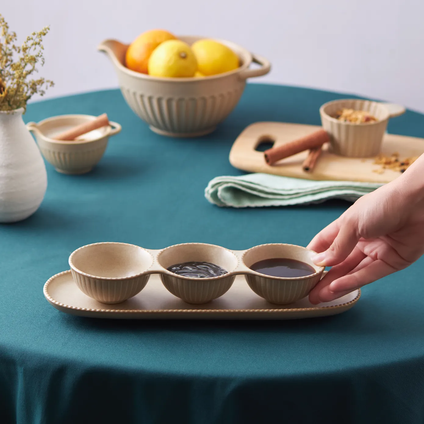 Karaca Vintage Stoneware 3-Fach Snack Schüssel, 24cm – Bild 3