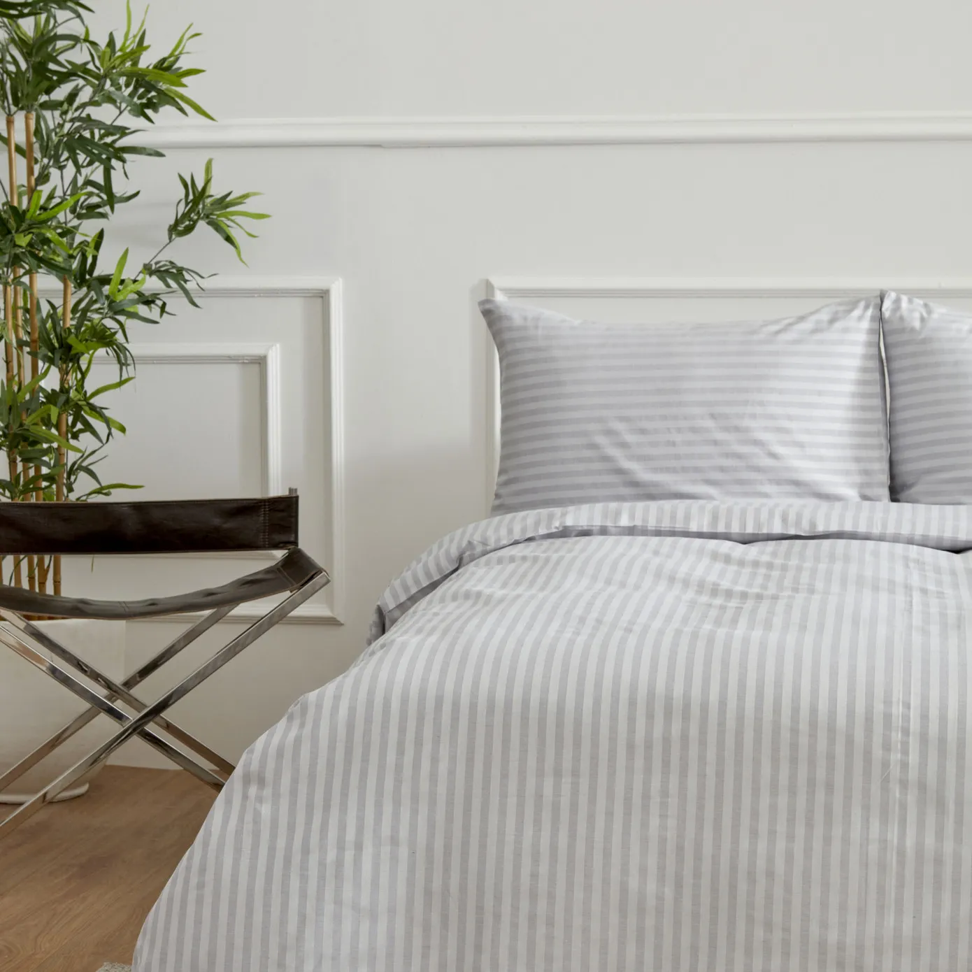 Karaca Home Josef Satin Doppel-Bettbezug Set Gestreift Grau – Bild 2