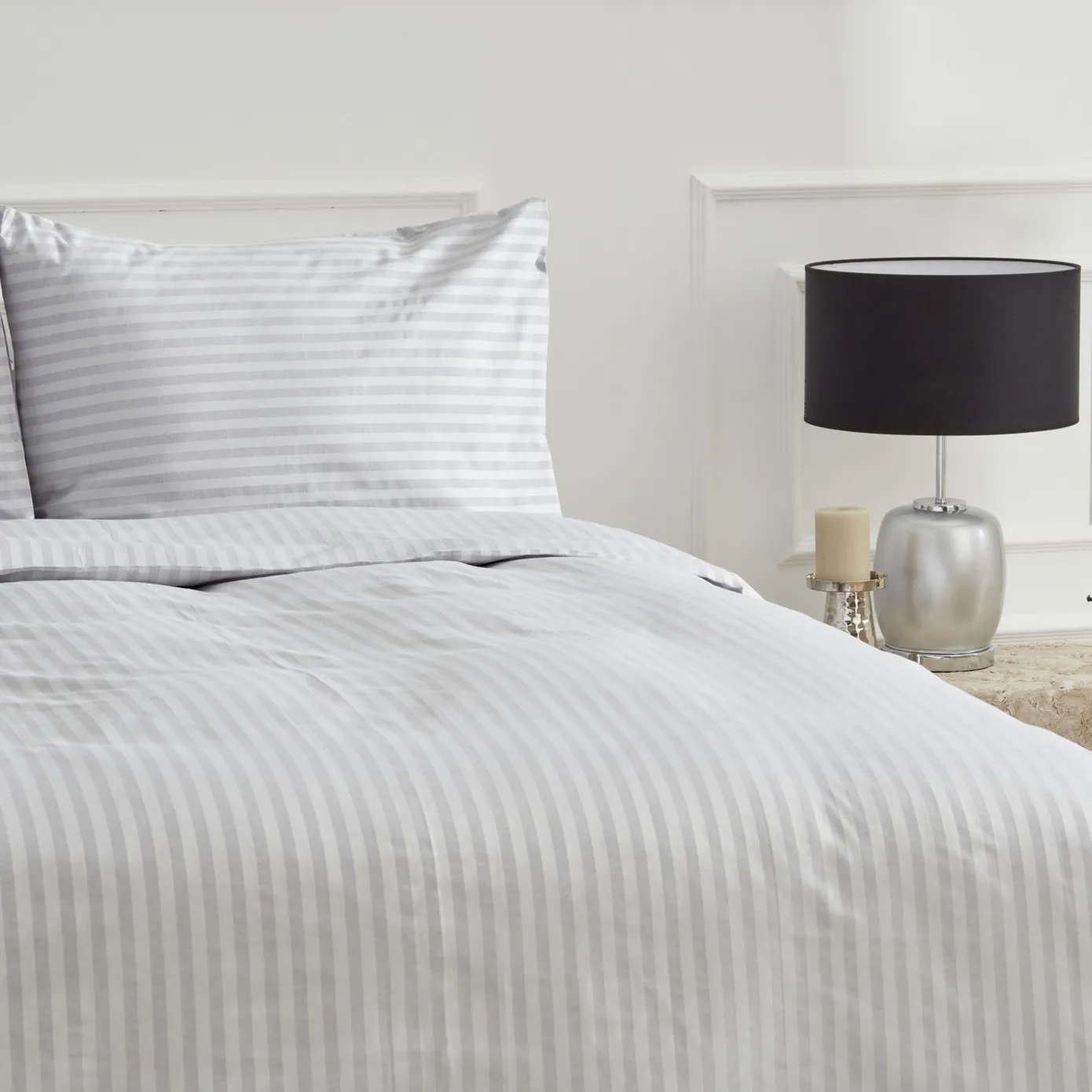 Karaca Home Josef Satin Doppel-Bettbezug Set Gestreift Grau – Bild 3
