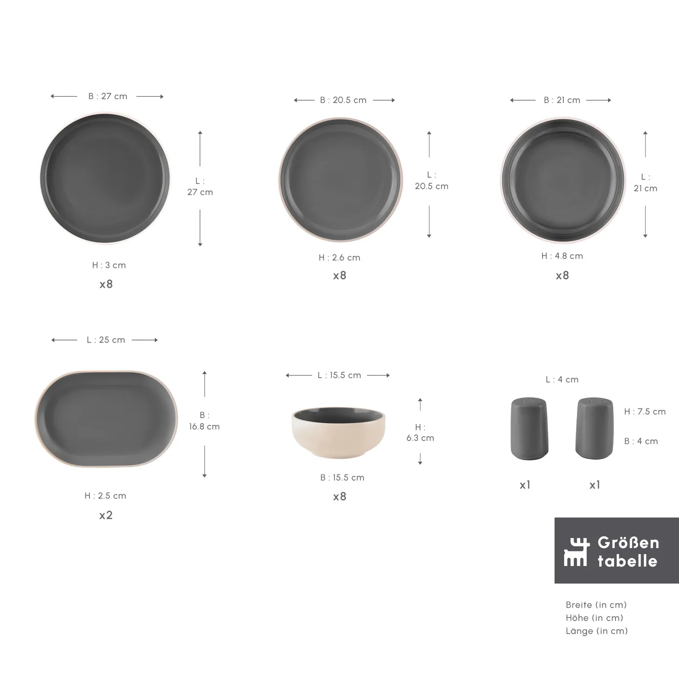 Karaca Terra 36-Teiliges 8-Personen Geschirrset Anthrazit – Bild 2