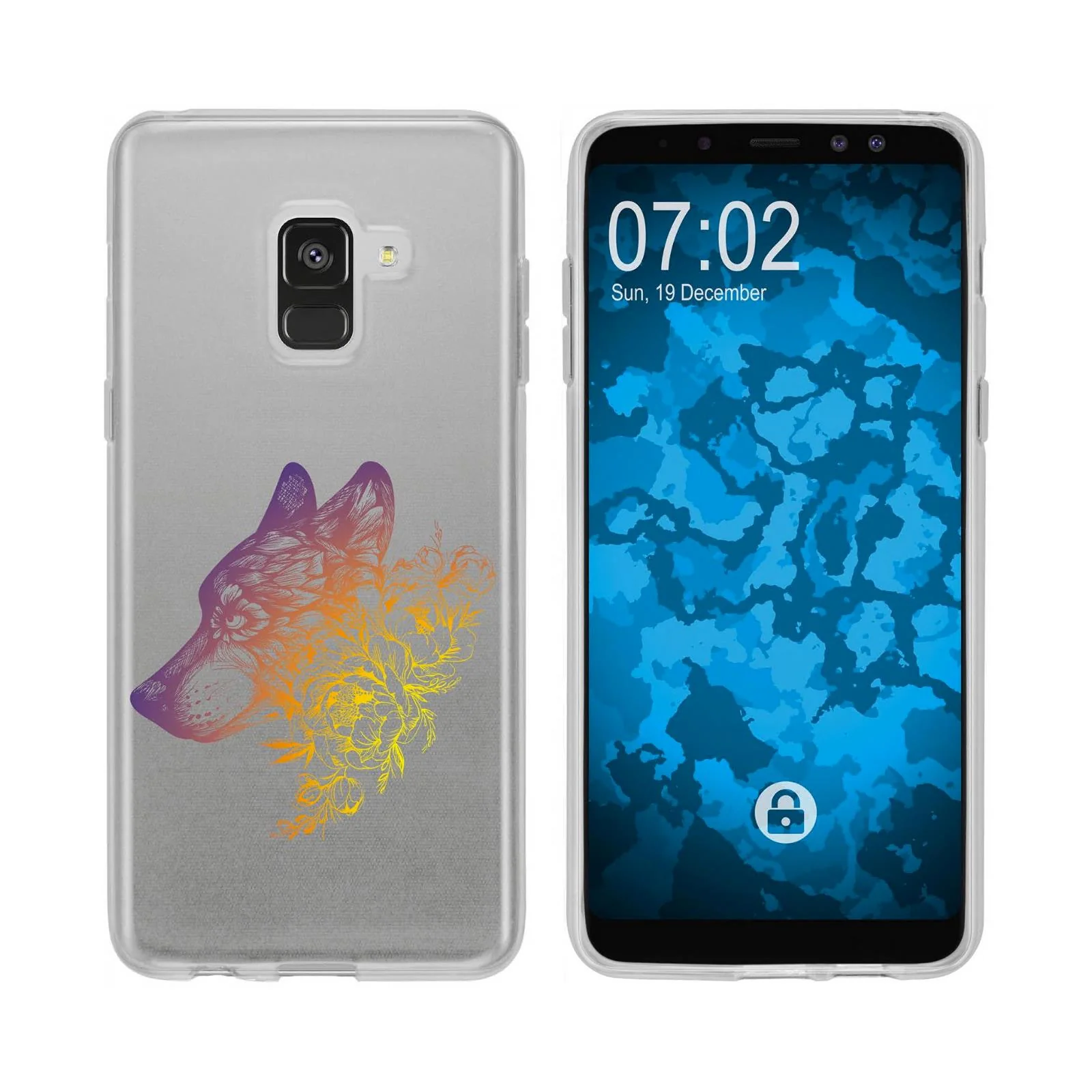 PhoneNatic Case kompatibel mit Samsung Galaxy A8 (2018) EU Version Silikon-Hülle Floral Wolf M3-3