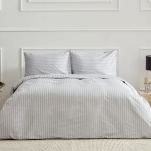 Karaca Home Josef Satin Doppel-Bettbezug Set Gestreift Grau