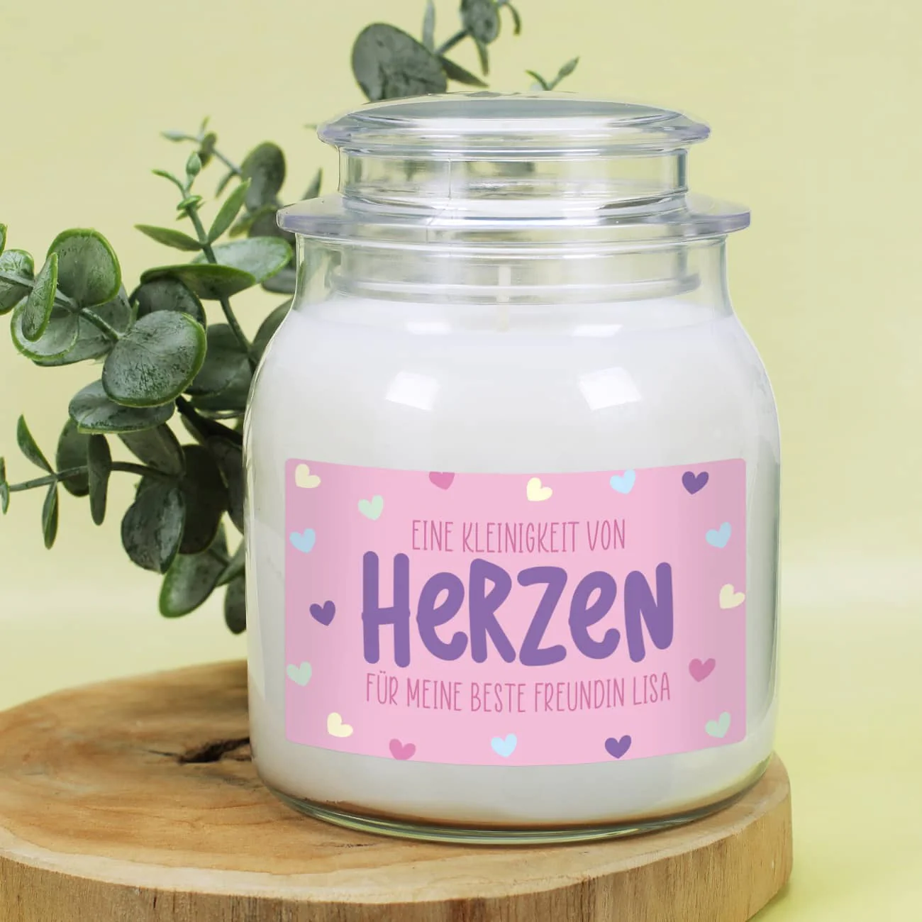 Eine Kleinigkeit von Herzen - Duftkerze im Glas mit Ihrem Wunschtext – Bild 5