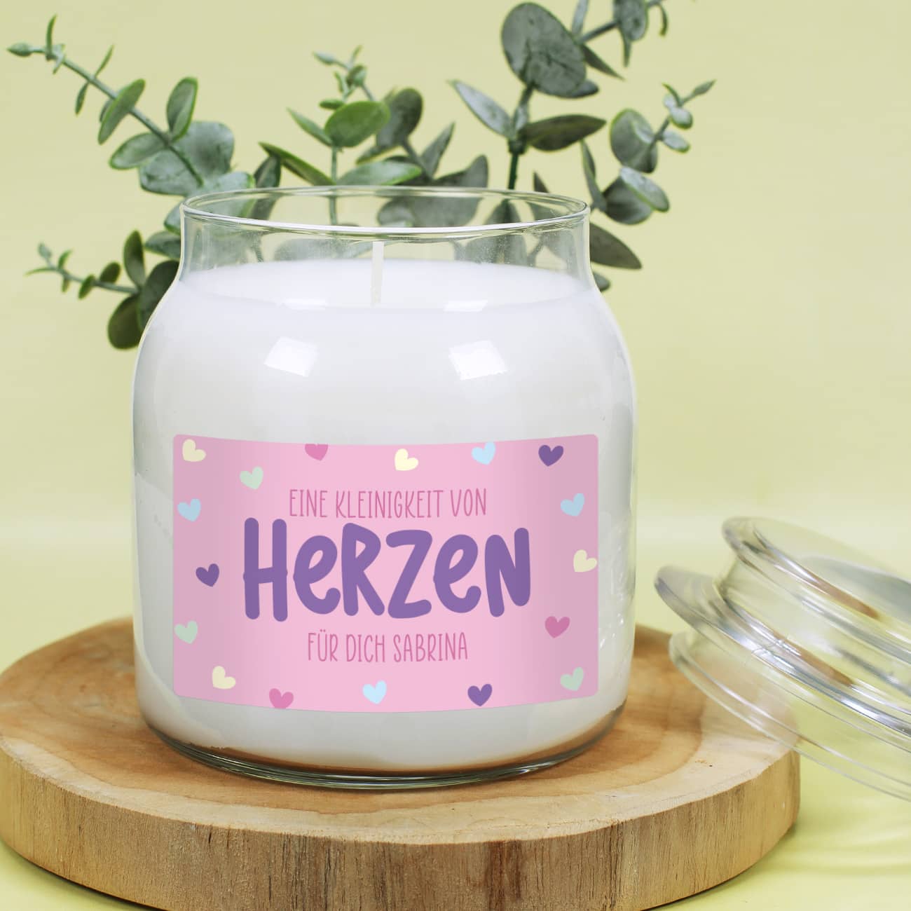 Eine Kleinigkeit von Herzen - Duftkerze im Glas mit Ihrem Wunschtext – Bild 6