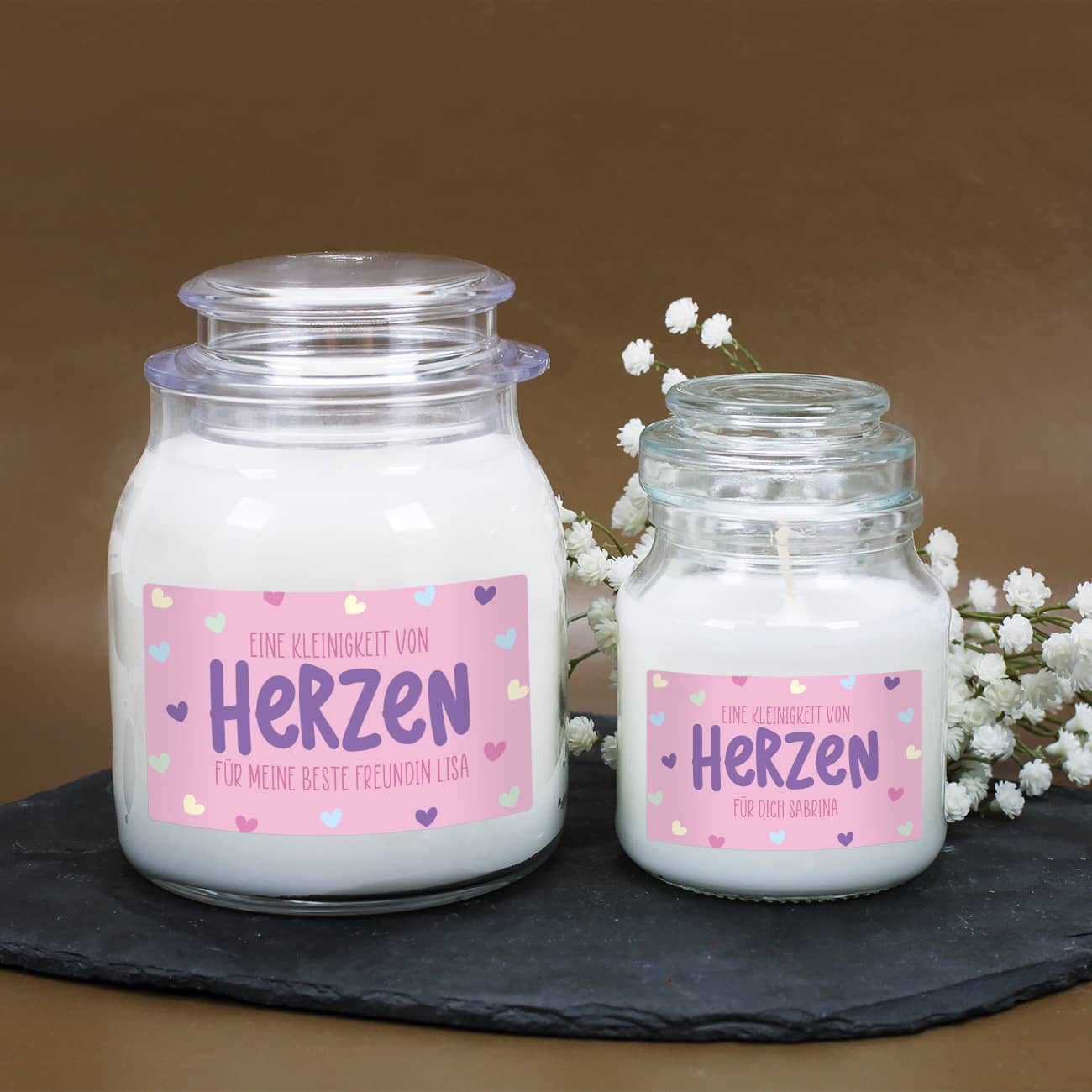 Eine Kleinigkeit von Herzen - Duftkerze im Glas mit Ihrem Wunschtext – Bild 7