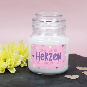 Eine Kleinigkeit von Herzen - Duftkerze im Glas mit Ihrem Wunschtext