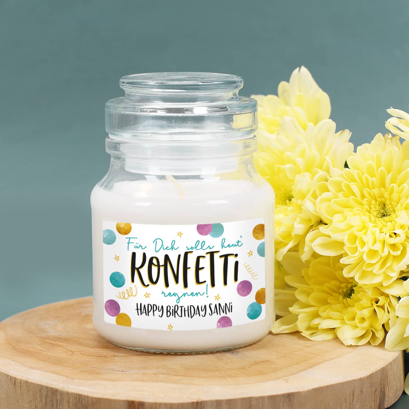 Für Dich solls heut' Konfetti regnen - Geburtstagskerze mit Ihrem Wunschtext