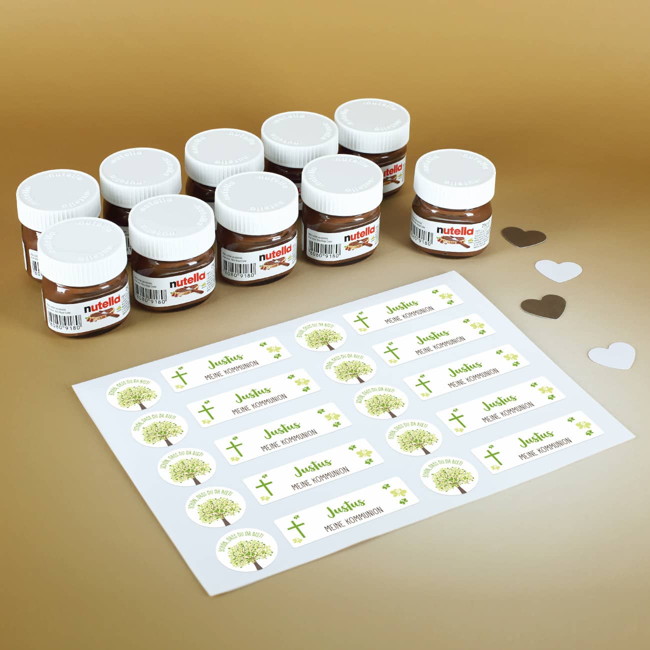 10er Set Nutella Gläschen zur Konfirmation, Kommunion oder Taufe in 3 Farbvarianten – Bild 4