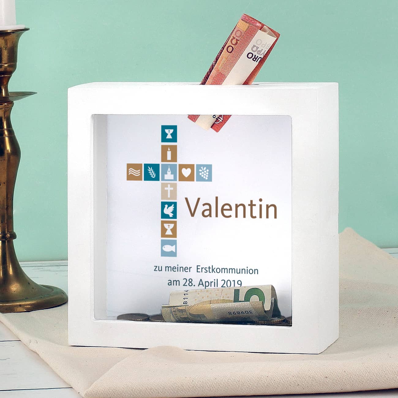 Bilderrahmen Spardose für Jungen zur Kommunion, Konfirmation oder Taufe – Bild 2