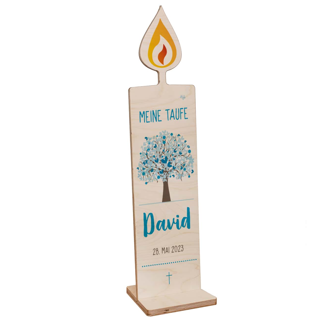 Dekorative Holzkerze mit Lebensbaum zur Taufe, Kommunion und Konfirmation 80x20cm – Bild 8
