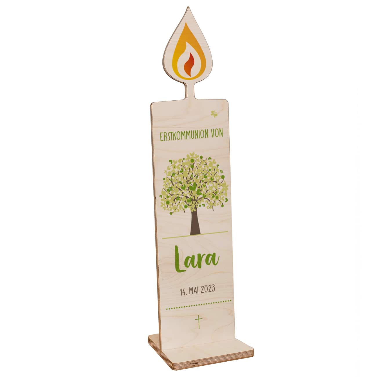 Dekorative Holzkerze mit Lebensbaum zur Taufe, Kommunion und Konfirmation 80x20cm – Bild 4