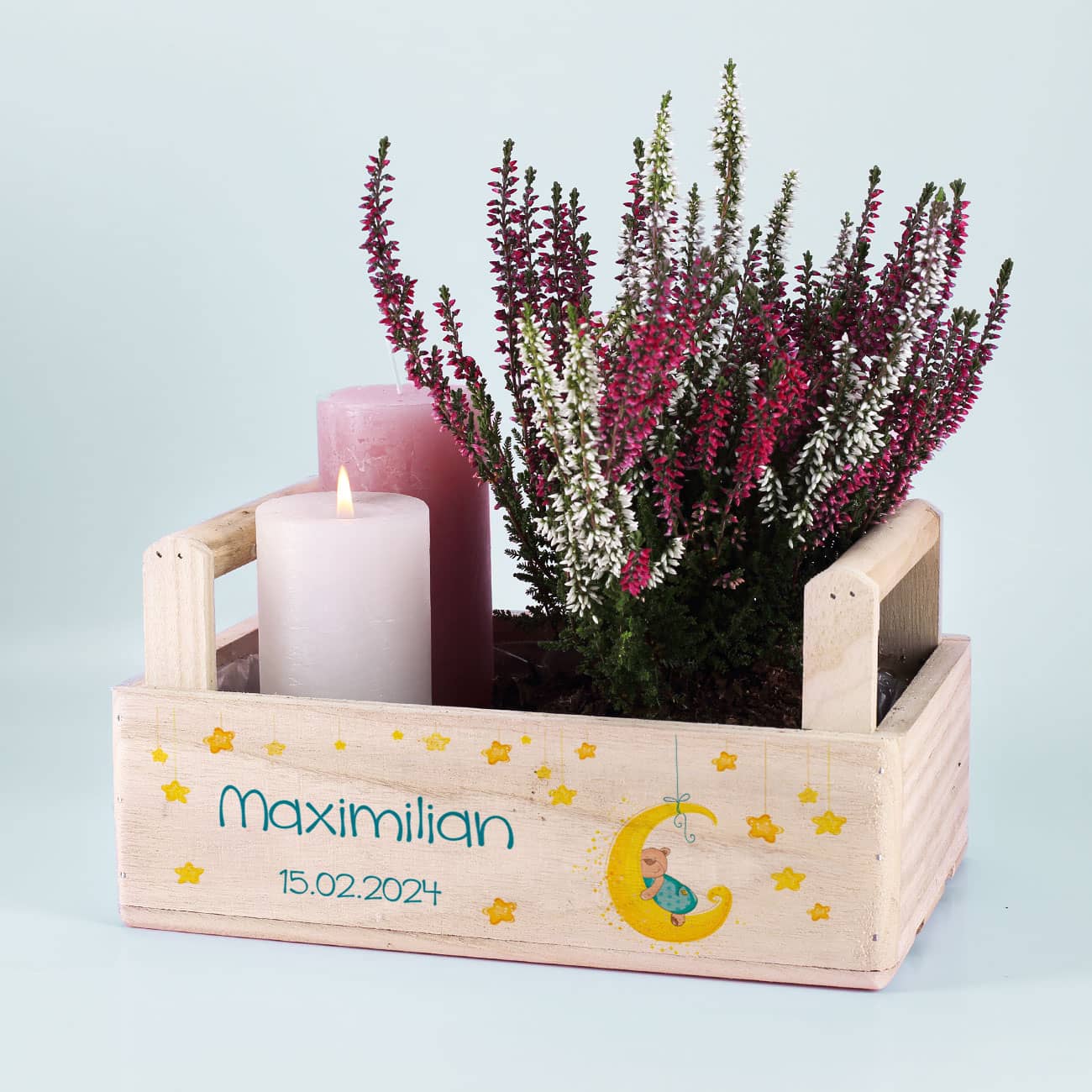 Geschenkkorb mit Mond, Sternen und Teddymotiv für Jungen und Mädchen – Bild 4