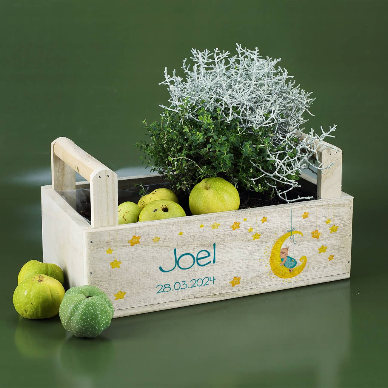 Geschenkkorb mit Mond, Sternen und Teddymotiv für Jungen und Mädchen – Bild 3