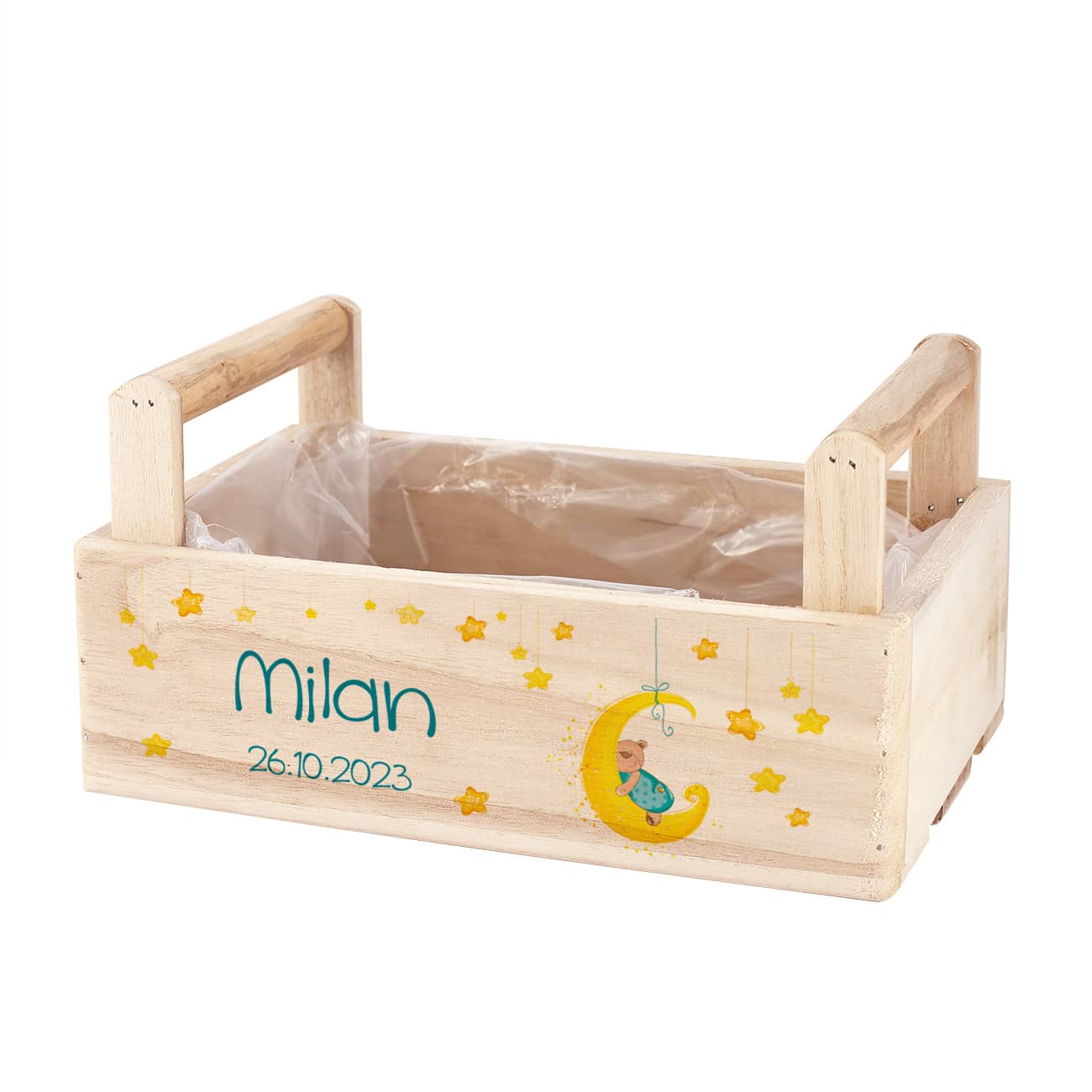 Geschenkkorb mit Mond, Sternen und Teddymotiv für Jungen und Mädchen – Bild 5