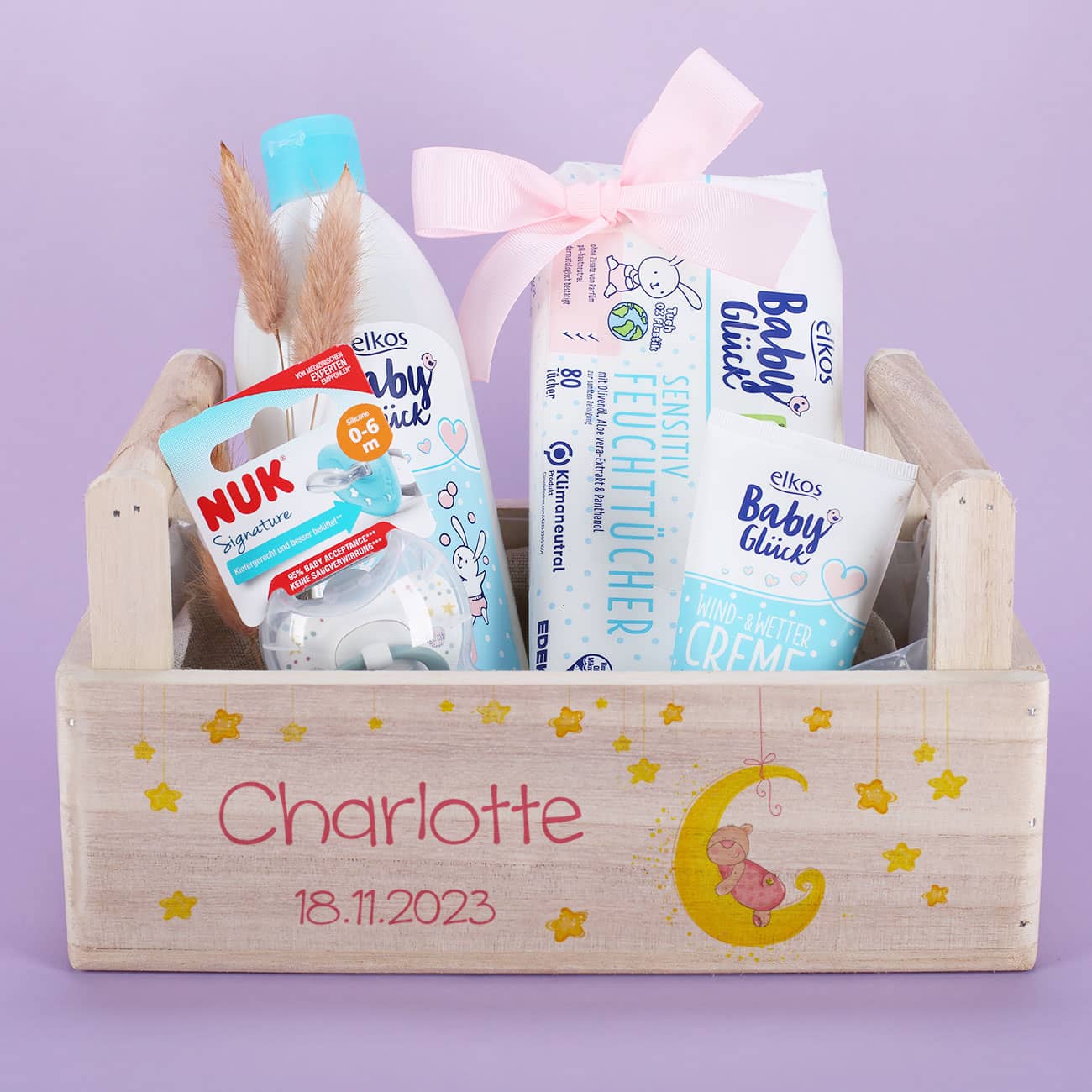 Geschenkkorb mit Mond, Sternen und Teddymotiv für Jungen und Mädchen – Bild 6