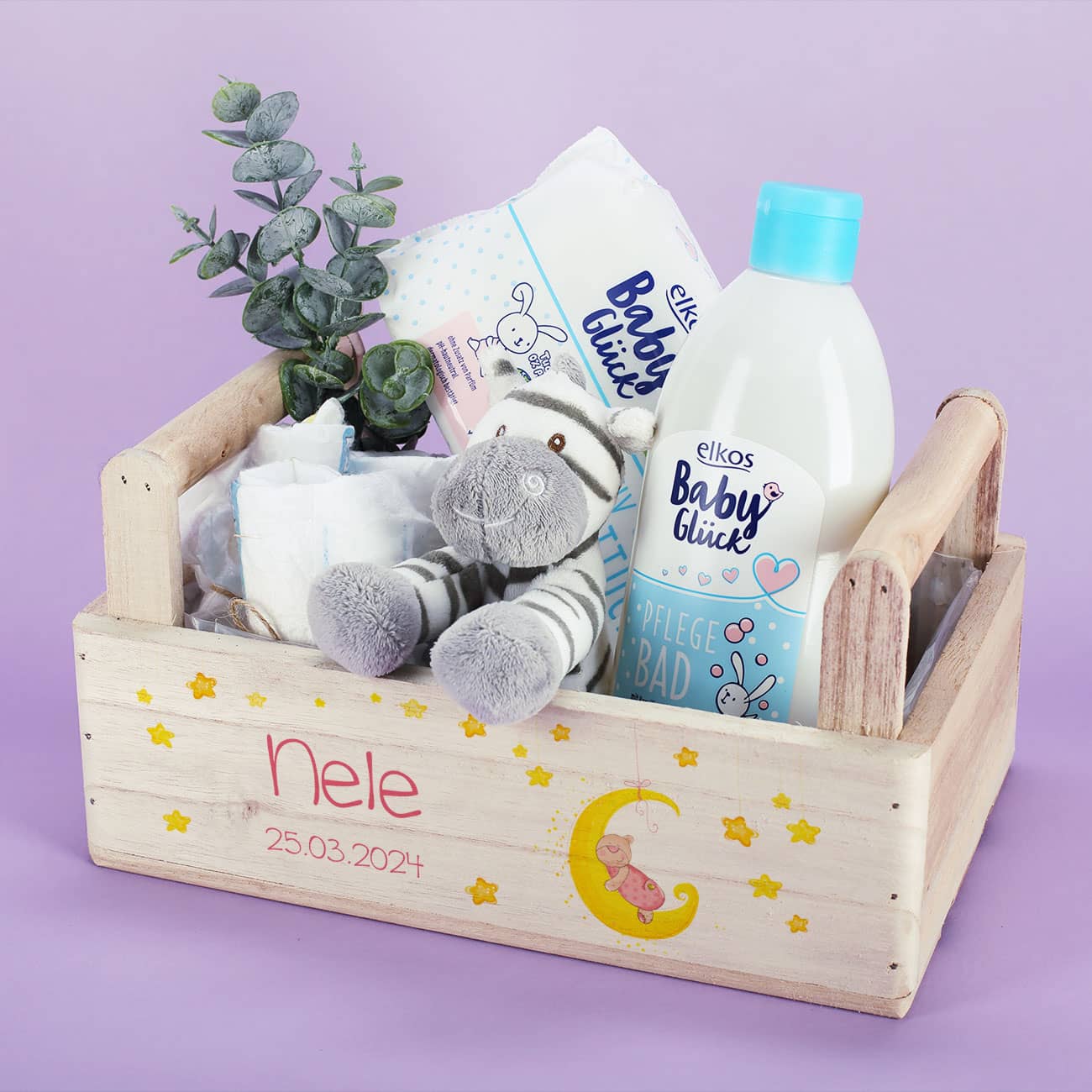 Geschenkkorb mit Mond, Sternen und Teddymotiv für Jungen und Mädchen – Bild 7