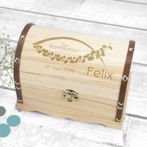 Schatztruhe zur Kommunion mit Name & Datum graviert, 3 Größen auswählbar