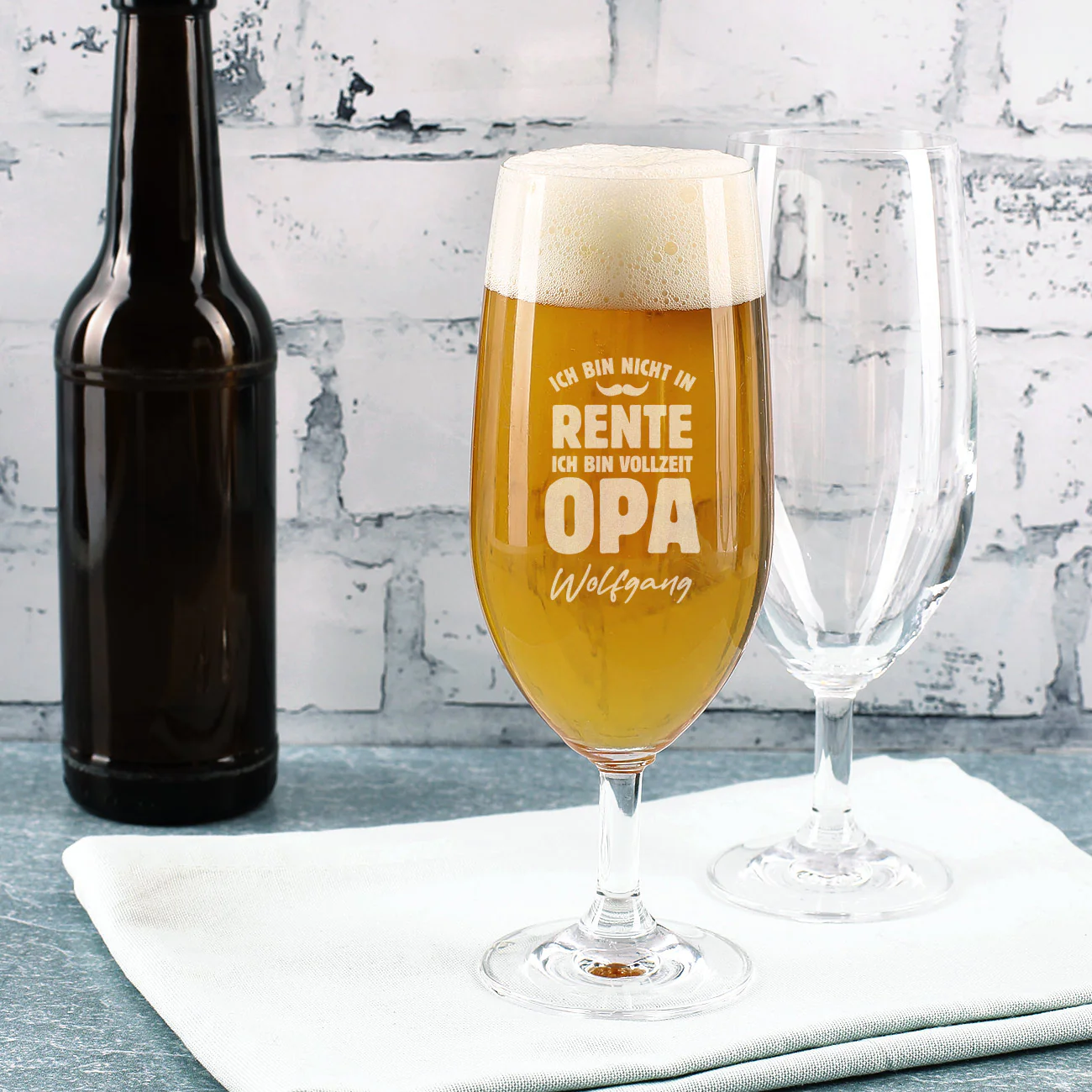 Personalisiertes Bierglas zur Rente "ich bin Vollzeit Opa" mit Name
