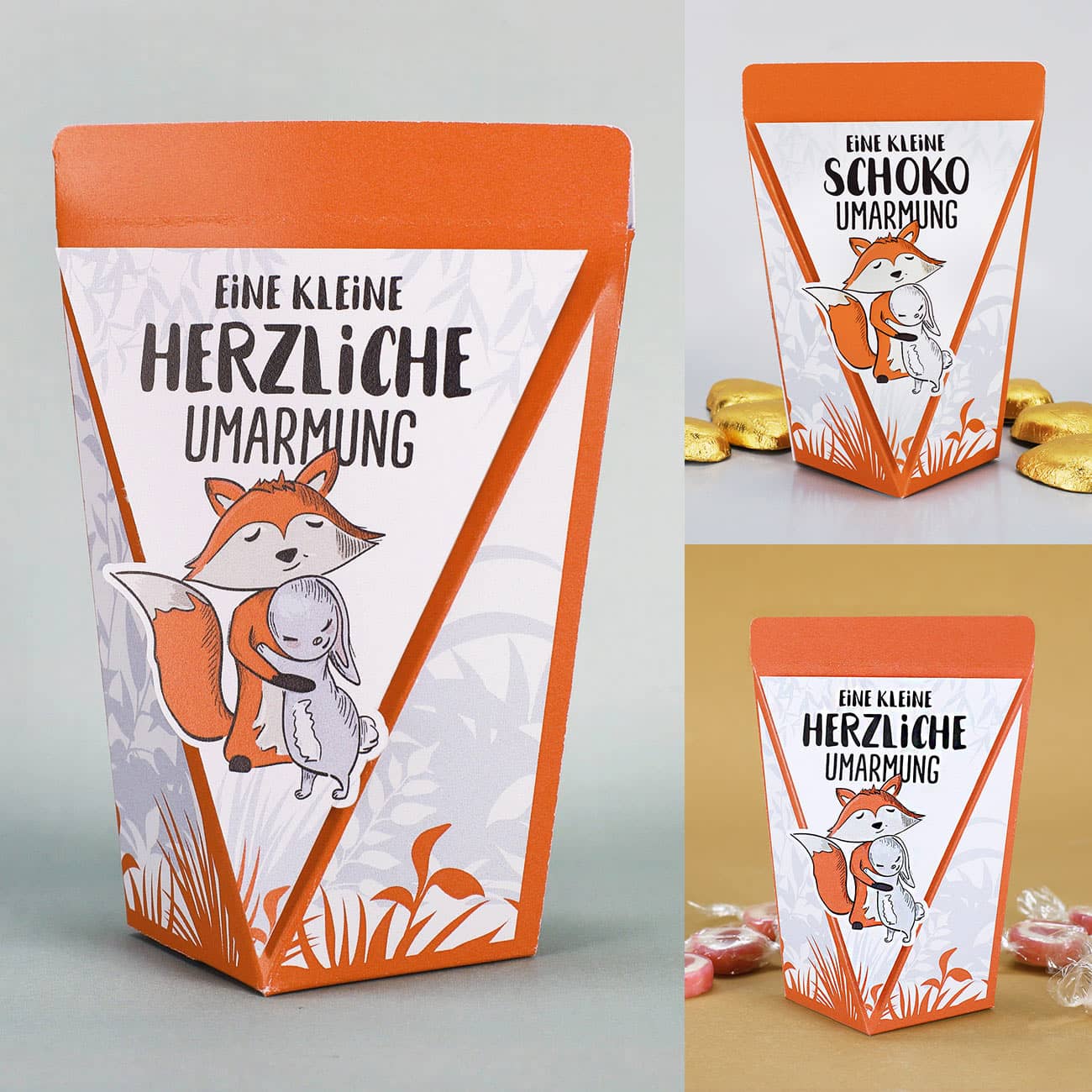 niedliche Geschenktüte für eine kleine Umarmung - mit Bonbons, Schokolade oder ohne Füllung