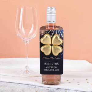 Flaschenanhänger mit Feuerwerk-Motiv, Lindt Schokolade, Name und Text