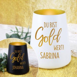 Du bist Gold wert! - Windlicht mit Namensgravur