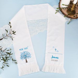 Taufschal mit Lebensbaum, Name und Datum bedruckt